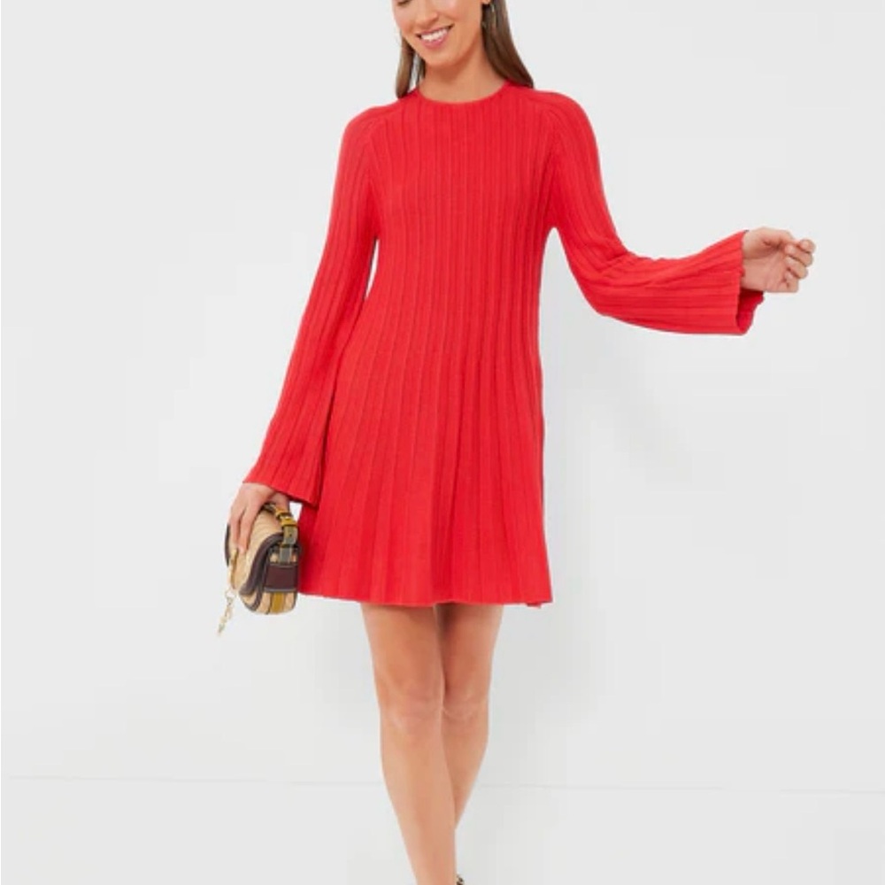 Pomander Place Red Long Sleeve Ribbed Sweater Dress